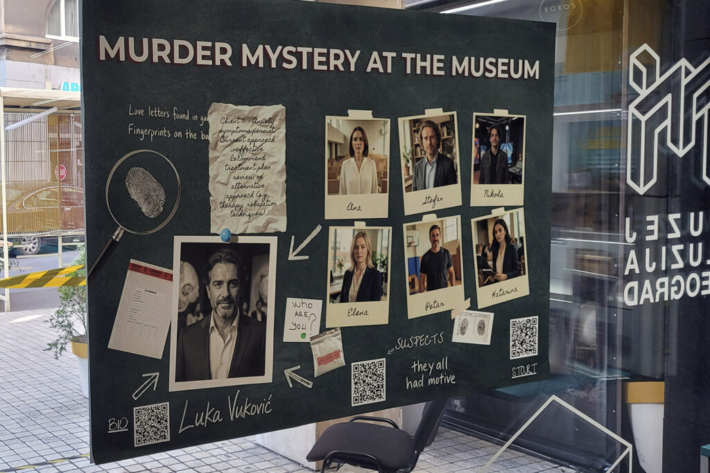 Übersichtstafel für das Mystery-Rätsel im Museum der Illusionen in Belgrad Übersichtstafel für das Mystery-Rätsel im Museum der Illusionen in Belgrad