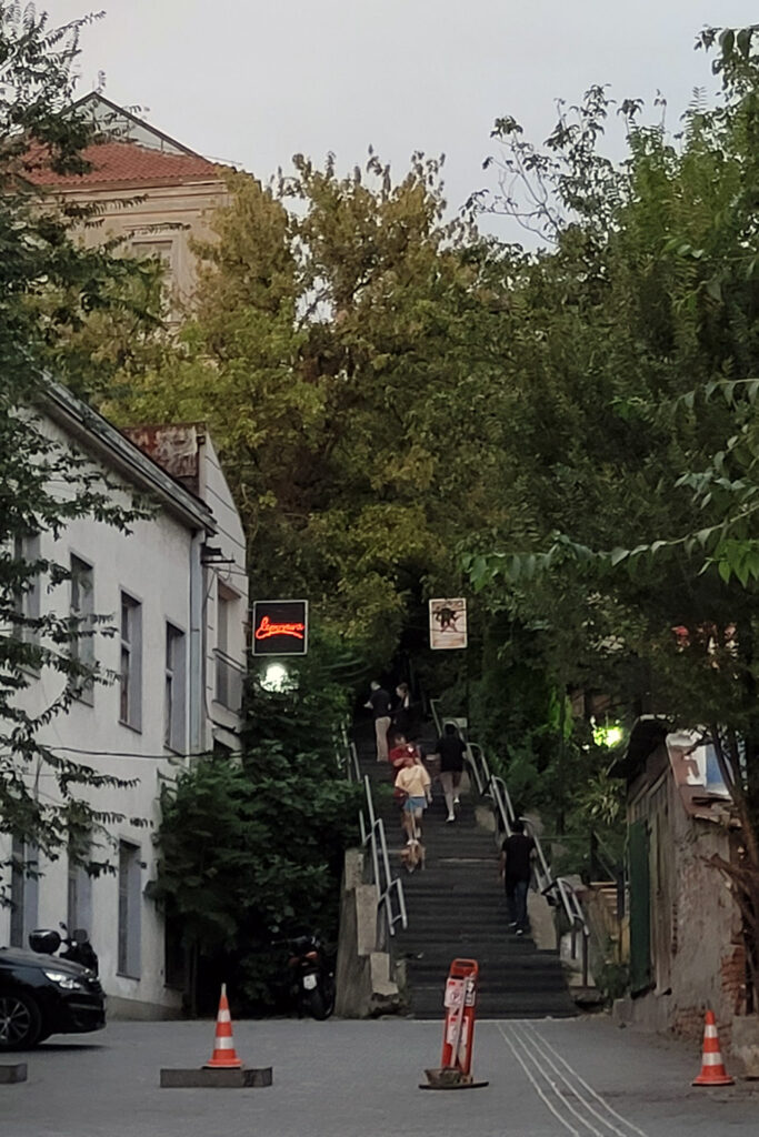 Die Leposava Bar ist eine kleine gemütliche Bar in einer Seitenstraße Belgrads. - City-Check Belgrad, FemNews.de Leposava Bar und Treppe hinauf zur Altstadt in Belgrad.