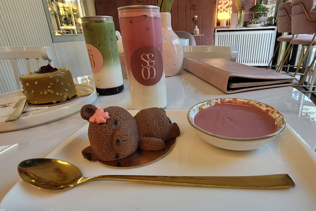 Eigentlich zu schade für den Verzehr und zu Recht der Klassiker: Teddybär-Kuchen bei Sweets & Co. - City-Check Sarajevo, FemNews.de Teddybär-Kuchen auf einem Teller bei Sweets & Co.